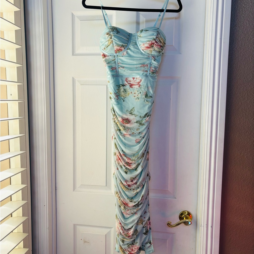 Fashion Nova Floral Blue Maxi Dress